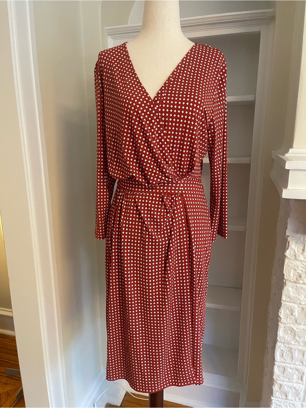 Anne Klein Red Polka Dot Wrap-Style Midi Dress